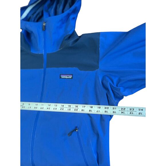 Patagonia Rain Jacket Mens Size Medium Hooded Elbow Patches Blue Full Zip EUC - Picture 3 of 11
